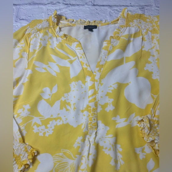 Talbots Yellow and White Floral Long Sleeve Blouse. Size Large. - Picture 3 of 9